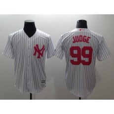 MLB New York Yankees 99 Aaron Judge White Pink Cool Base Stitched Men Jersey