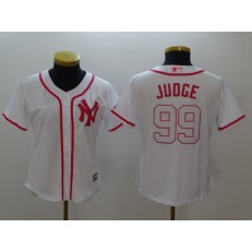 MLB New York Yankees 99 Aaron Judge White Pink Fashion Stitched Women Jersey