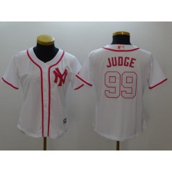 MLB New York Yankees 99 Aaron Judge White Pink Fashion Stitched Women Jersey