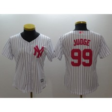 MLB New York Yankees 99 Aaron Judge White Strip Mother's Day Cool Base Stitched Women Jersey