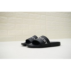 GIVENCHY PARIS FLAT BLACK RUBBER SANDALS WITH WHITE LOGO