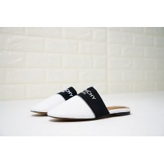 GIVENCHY PARIS FLAT WHITE LEATHER MULES WITH WHITE LOGO