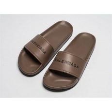 BALENCIAGA LOGO LEATHER SLIP-ON SANDALS BROWN
