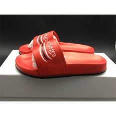 BALENCIAGA LOGO LEATHER SLIP-ON SANDALS RED