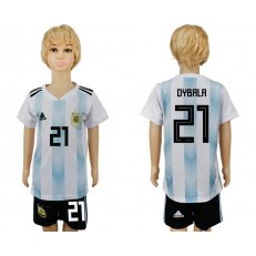 Argentina 21 DYBALA Home 2018 FIFA World Cup Youth Soccer Jersey
