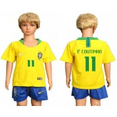 Brazil 11 COUTINHO Home Youth 2018 FIFA World Cup Soccer Jersey