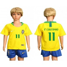 Brazil 11 COUTINHO Home Youth 2018 FIFA World Cup Soccer Jersey