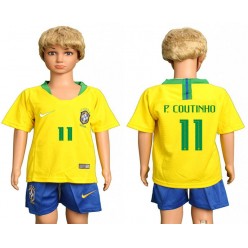 Brazil 11 COUTINHO Home Youth 2018 FIFA World Cup Soccer Jersey