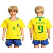 Brazil 9 JESUS Home Youth 2018 FIFA World Cup Soccer Jersey