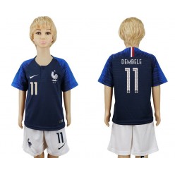 France 11 DEMBELE Home Youth 2018 FIFA World Cup Soccer Jersey
