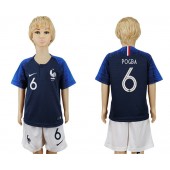 France 6 POGBA Home Youth 2018 FIFA World Cup Soccer Jersey