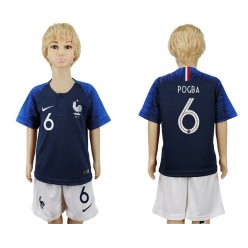 France 6 POGBA Home Youth 2018 FIFA World Cup Soccer Jersey