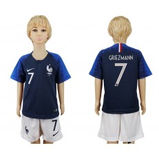 France 7 GRIEZMANN Home Youth 2018 FIFA World Cup Soccer Jersey