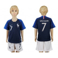 France 7 GRIEZMANN Home Youth 2018 FIFA World Cup Soccer Jersey