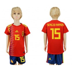 Spain 15 SERGIO RAMOS Youth Home 2018 FIFA World Cup Soccer Jersey