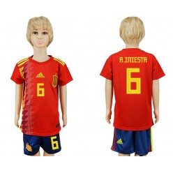 Spain 6 INIESTA Youth Home 2018 FIFA World Cup Soccer Jersey