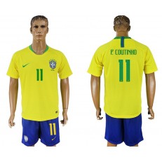 Brazil 11 COUTINHO Home 2018 FIFA World Cup Soccer Jersey