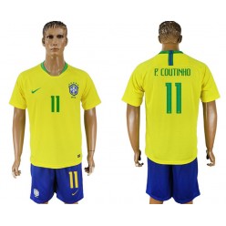 Brazil 11 COUTINHO Home 2018 FIFA World Cup Soccer Jersey