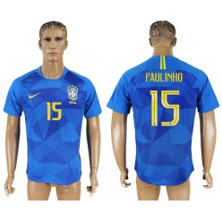 Brazil 15 PAULINHO Away 2018 FIFA World Cup Soccer Thailand Soccer Jersey