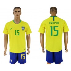 Brazil 15 PAULINHO Home 2018 FIFA World Cup Soccer Jersey