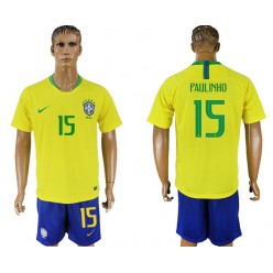 Brazil 15 PAULINHO Home 2018 FIFA World Cup Soccer Jersey