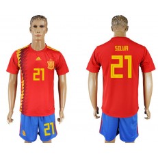 Spain 21 SILVA Home 2018 FIFA World Cup Soccer Jersey