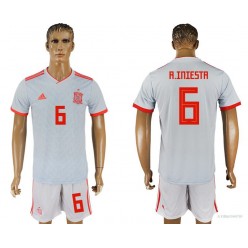 Spain 6 A. INIESTA Away 2018 FIFA World Cup Soccer Jersey