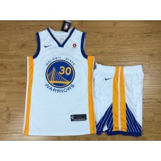 Golden State Warriors 30 Stephen Curry White Player Version Nike Swingman Men Jersey With Shorts