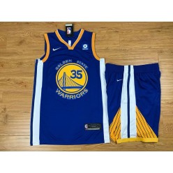 Golden State Warriors 35 Kevin Durant Blue Player Version Nike Swingman Men Jersey With Shorts