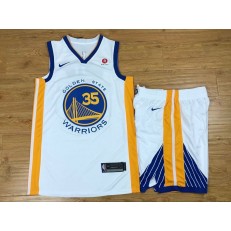 Golden State Warriors 35 Kevin Durant White Player Version Nike Swingman Men Jersey With Shorts