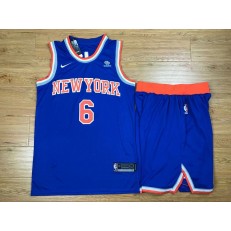New York Knicks 6 Kristaps Porzingis Blue Nike Swingman Men Jersey With Shorts