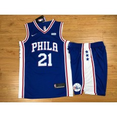 Philadelphia 76ers 21 Joel Embiid Blue Nike Swingman Men Jersey With Shorts
