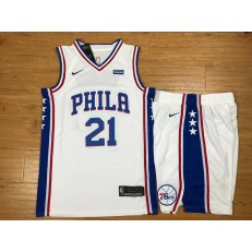 Philadelphia 76ers 21 Joel Embiid White Nike Swingman Men Jersey With Shorts