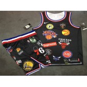 Supreme x Nike x NBA Logos Black Stitched Basketball Jersey With Shorts