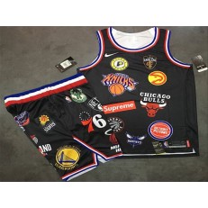 Supreme x Nike x NBA Logos Black Stitched Basketball Jersey With Shorts