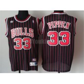 Chicago Bulls #33 Scottie Pippen Black With Red Strip Throwback Men Jersey
