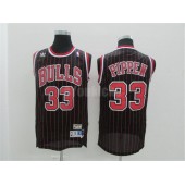 Chicago Bulls #33 Scottie Pippen Swingman Black Red Strip Throwback Adidas Men Jersey