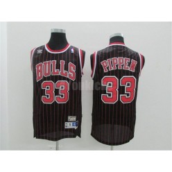 Chicago Bulls #33 Scottie Pippen Swingman Black Red Strip Throwback Adidas Men Jersey