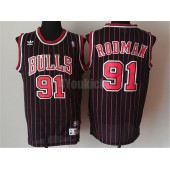 Chicago Bulls #91 Dennis Rodman Black With Red Strip Throwback Men Jersey