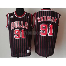 Chicago Bulls #91 Dennis Rodman Black With Red Strip Throwback Men Jersey