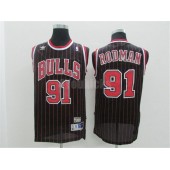 Chicago Bulls #91 Dennis Rodman Swingman Black Red Strip Throwback Adidas Men Jersey