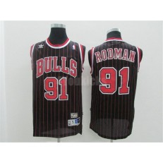 Chicago Bulls #91 Dennis Rodman Swingman Black Red Strip Throwback Adidas Men Jersey
