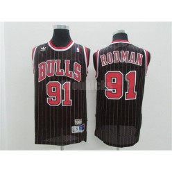 Chicago Bulls #91 Dennis Rodman Swingman Black Red Strip Throwback Adidas Men Jersey