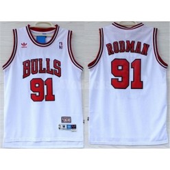 Chicago Bulls #91 Dennis Rodman White Hardwood Classics Men Jersey