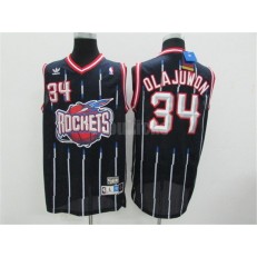 Houston Rockets #34 Hakeem Olajuwon Navy Throwback Stitched Men Jersey
