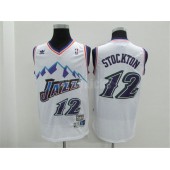 Utah Jazz #12 John Stockton White Hardwood Classics Men Jersey