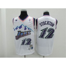 Utah Jazz #12 John Stockton White Hardwood Classics Men Jersey