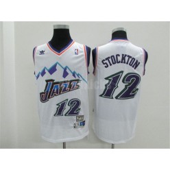 Utah Jazz #12 John Stockton White Hardwood Classics Men Jersey