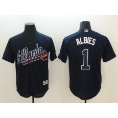 MLB Atlanta Braves #1 Ozzie Albies Navy Cool Base Men Jersey