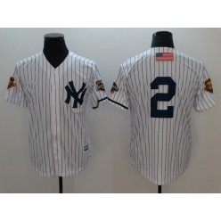 MLB New York Yankees #2 Derek Jeter White 2001 World Series Cool Base Men Jersey
